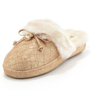 Michael Michael Kors Shimmery Gold Glitter and Cream Plush Slipper